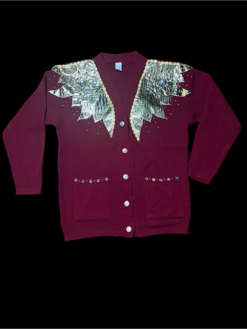 Oh so 90’s Sequin Shoulder Burgundy Button Cardigan